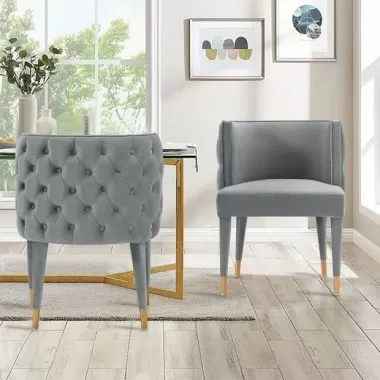 Manhattan Comfort Modern Maya Tufted Velvet Dining Chair In Grey - Set of 2