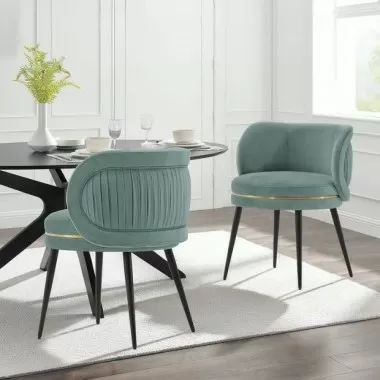 Manhattan Comfort Modern Kaya Pleated Velvet Dining Chair Set of 2 Mint Green