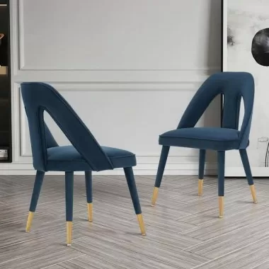Manhattan Comfort Modern Neda Velvet Dining Chair In Midnight Blue Set of 2