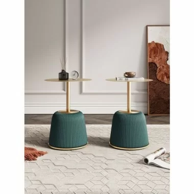 Manhattan Comfort Modern Anderson End Table 1.0 Upholstered in Green Leatherette with Gold Tabletop - Set of 2
