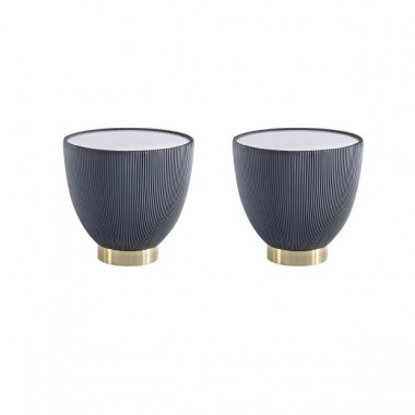 Manhattan Comfort Modern Anderson End Table 2.0 Upholstered in Leatherette with Ceramic Faux Marble Tabletop - Set of 2 Grey