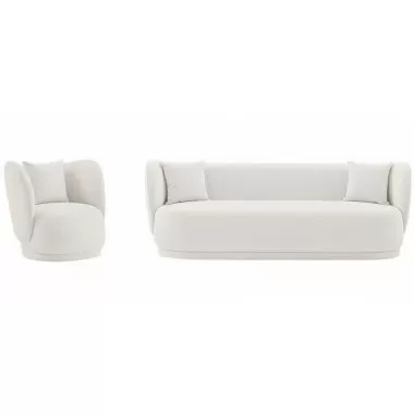 Manhattan Comfort Contemporary Siri Sofa and Accent Chair Set with Pillows In Cream
