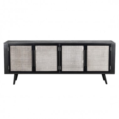 NovaSolo Nordic Smooth Boat Wood & Iron TV Dresser - 4 Doors - Front Angle