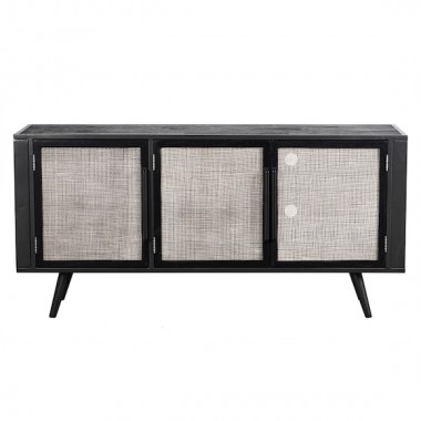 Nova Solo Nordic Mindi Smooth Boat Wood & Iron TV Dresser - 3 Doors - Front Angle