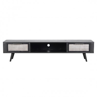 NovaSolo Nordic Mindi Smooth Boat Wood & Iron TV Dresser - 2 Drawers - Front Angle