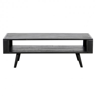  NovaSolo Nordic Mindi Smooth Boat Wood & Iron Coffee Table Open Shelf - Front Angle