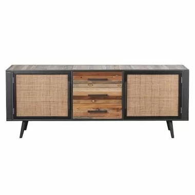  NovaSolo Nordic Rattan Boat Wood & Iron Buffet - 2 Doors 3 Drawers - Front Angle