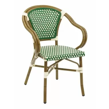 Hand Painted Aluminum Frame Arm Chair W/ PE Weave And Binding Back And Seat - Green