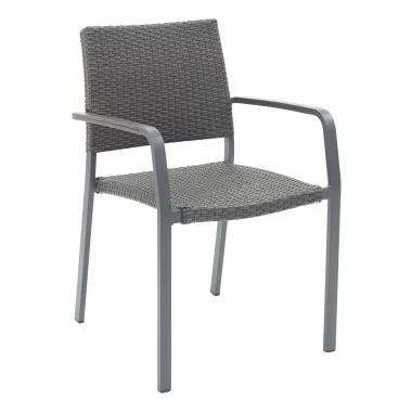 Aluminum Arm Chair W/ Gray Faux Teak Arms - AL-5725A - Anthracite Black