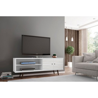 Liberty 62.99" Mid Century - Modern TV Stand with 3 Shelves and 2 Doors with Solid Wood Legs