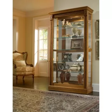 Pulaski Furniture Lighted Sliding Door 5 Shelf Curio Cabinet in Maple Brown Room View