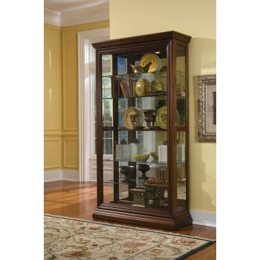 Pulaski Furniture Edwardian 5 Shelf Sliding Door Curio Cabinet in Oak Brown