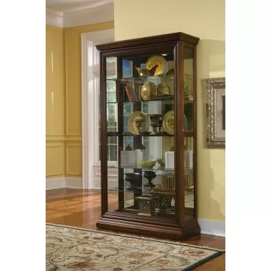 Pulaski Furniture Edwardian 5 Shelf Sliding Door Curio Cabinet in Oak Brown