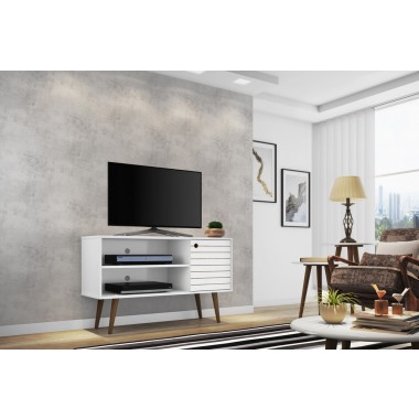 Liberty 42.52" Mid Century - Modern TV Stand with 2 Shelves and 1 Door - White - Lifestyle