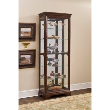 Pulaski Furniture Mirrored 5 Shelf Gallery Curio Cabinet in Oak Brown - Lifestyle Photo