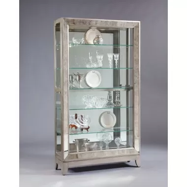 Pulaski Furniture Antique Style 5 Shelf Mirrored Curio Cabinet in Aged Silver - Lifestyle