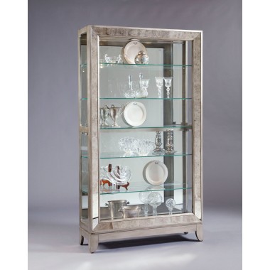 Pulaski Furniture Antique Style 5 Shelf Mirrored Curio Cabinet in Aged Silver