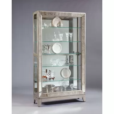 Pulaski Furniture Antique Style 5 Shelf Mirrored Curio Cabinet in Aged Silver