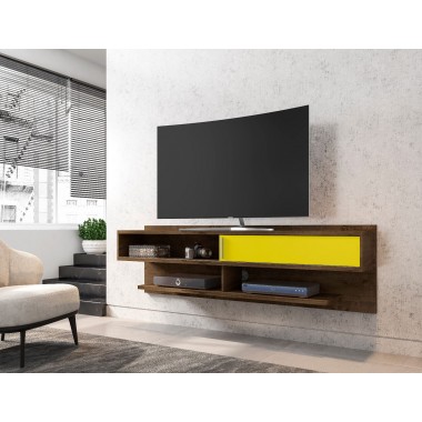 Manhattan Comfort Astor 70.86 Modern Floating Entertainment Center 1.0 with Media Shelves in Rustic Brown and Yellow