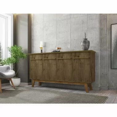 Manhattan Comfort Yonkers 62.99 Sideboard with Solid Wood Legs and 2 Cabinets in Rustic Brown