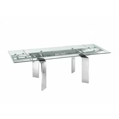Casabianca ASTOR Manual Frame Dining Table In Clear Glass With Polished Stainless Steel Base
