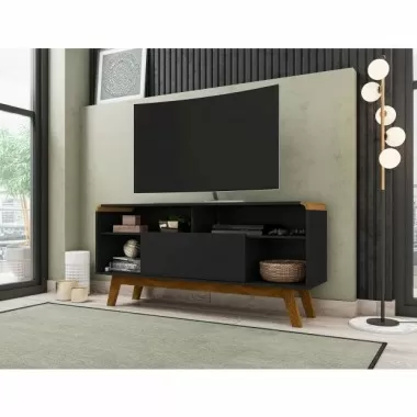 Manhattan Comfort Camberly 53.54 TV Stand with 5 Shelves in Matte Black and Cinnamon
