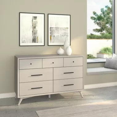 Alpine Furniture Flynn Mid Century Modern 7 Drawer Dresser, Grey - Lifestyle