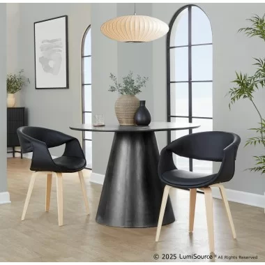Curvo Contemporary Upholstered Chair in Natural Wood and Black Faux Leather by LumiSource - Set of 2