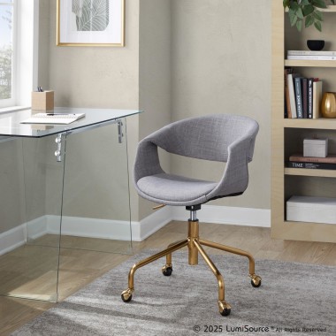 Curvo Upholstered Contemporary Task Chair in Gold Metal and Grey Fabric by LumiSource