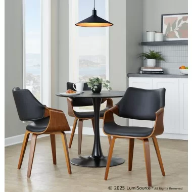Curvo Highback Contemporary Chair in Black Wood, Walnut Wood, and Black Faux Leather by LumiSource - Set of 2