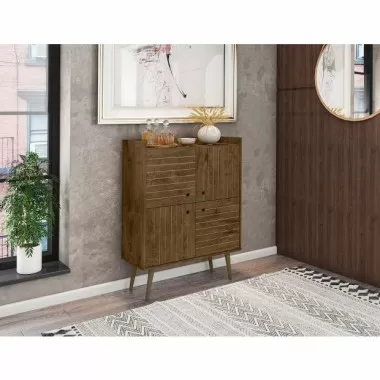 Manhattan Comfort Bogart 45.5" Mid-Century Modern Accent Cabinet in Rustic Brown and Nature