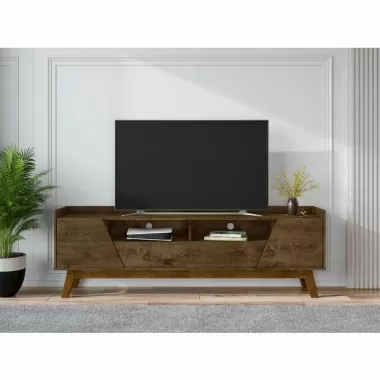Manhattan Comfort Mid-Century Modern Marcus 70.86 TV Stand with Solid Wood Legs in  Rustic Brown 