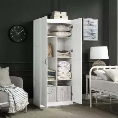Manhattan Comfort Hopkins Modern Freestanding Storage Closet with 7 Shelves in White Inside View