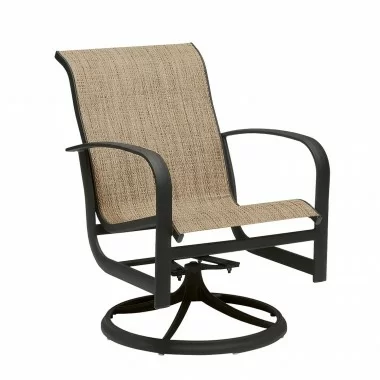 Woodard Fremont Sling Swivel Rocking Dining Armchair - Angled