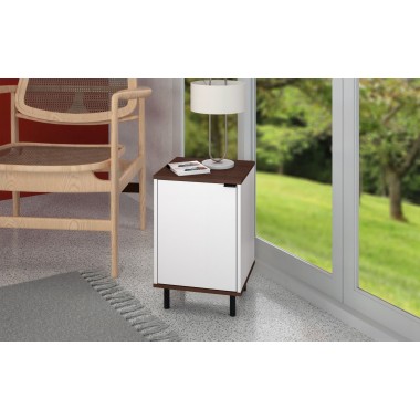 Manhattan Comfort Mosholu Nightstand with 2 Shelves in White and Nut Brown