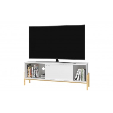 Manhattan Comfort Bowery 55.12 TV Stand with 2 Shelves in White and Oak