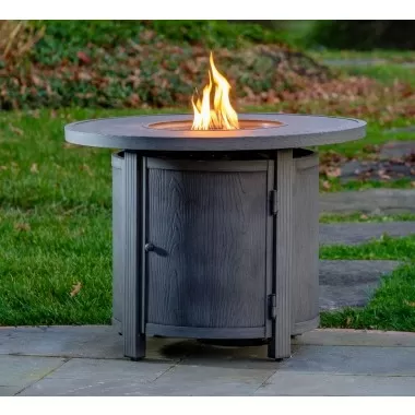 Alfresco Home Spirit 36" Round Gas Fire Pit Chat Table with Clear Glass Fire Beads - Lifestyle