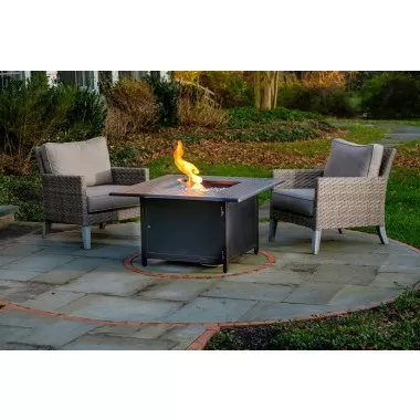 Alfresco Home Heron 42" Square Gas Fire Pit Chat Table with Clear Glass Fire Beads - Lifestyle