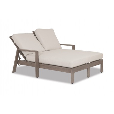 Laguna Double Chaise Lounge in Canvas Flax, No Welt - Front Side Angle