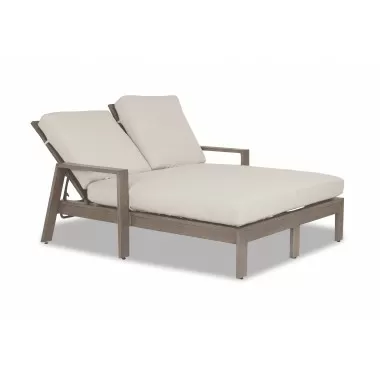 Laguna Double Chaise Lounge in Canvas Flax, No Welt - Front Side Angle