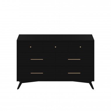 Alpine Furniture Flynn Mid Century Modern 7 Drawer Dresser, Black - Front Angle