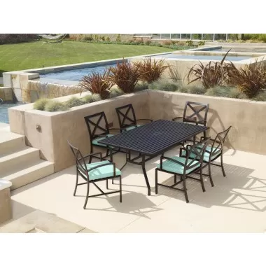 La Jolla Aluminum 72" Rectangular Dining Table - Lifestyle 