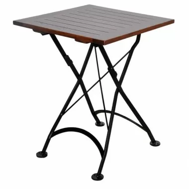 French Cafe Bistro 28" Square Folding Table - European Chestnut Wood Slat Top