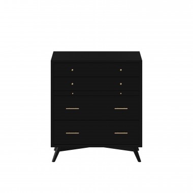 Alpine Furniture Flynn Mid Century Modern 4 Drawer Multifunction Chest w/ Pull Out Tray, Black - Front Angle
