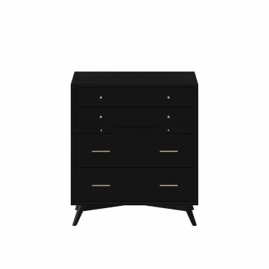 Alpine Furniture Flynn Mid Century Modern 4 Drawer Multifunction Chest w/ Pull Out Tray, Black - Front Angle