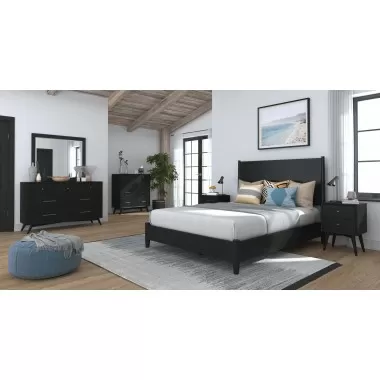 Alpine Furniture Flynn Mid Century Modern Queen Panel Bed, Black - Lifestyle