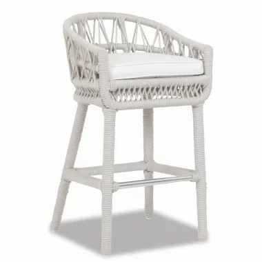 Dana Rope Bar Stool With Cushion in Linen Canvas - Front Side Angle