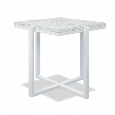 Square End Table With Honed Carrara Marble - Frost in Front Side Angle