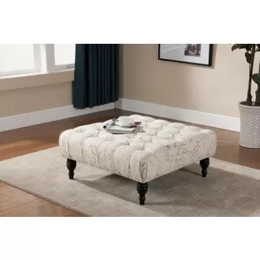 Baxton Studio Keswick Script Print Modern Tufted Ottoman