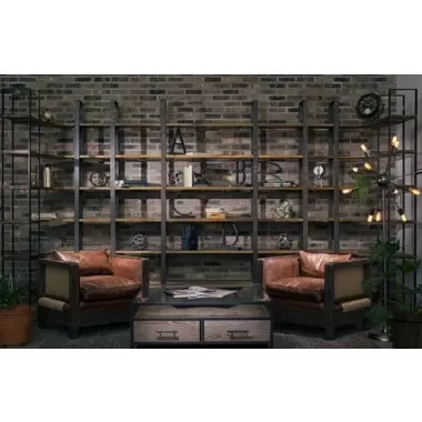 Mercana Taunton I 80L x 10.5W x 90H Brown Wood and Black Iron Six Shelving Unit 